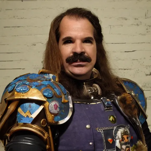 Image similar to Paul f. Tompkins as the Warhammer 40k emperor of mankind