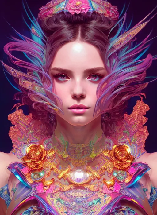 Prompt: hyper detailed ultra sharp of a beautiful necromancer girl. trending on artstation, vaporwave aesthetic, synthwave, colorful, psychedelic, ornate, intricate, digital painting, concept art, smooth, sharp focus, illustration, art by artgerm and greg rutkowski and alphonse mucha, 8 k