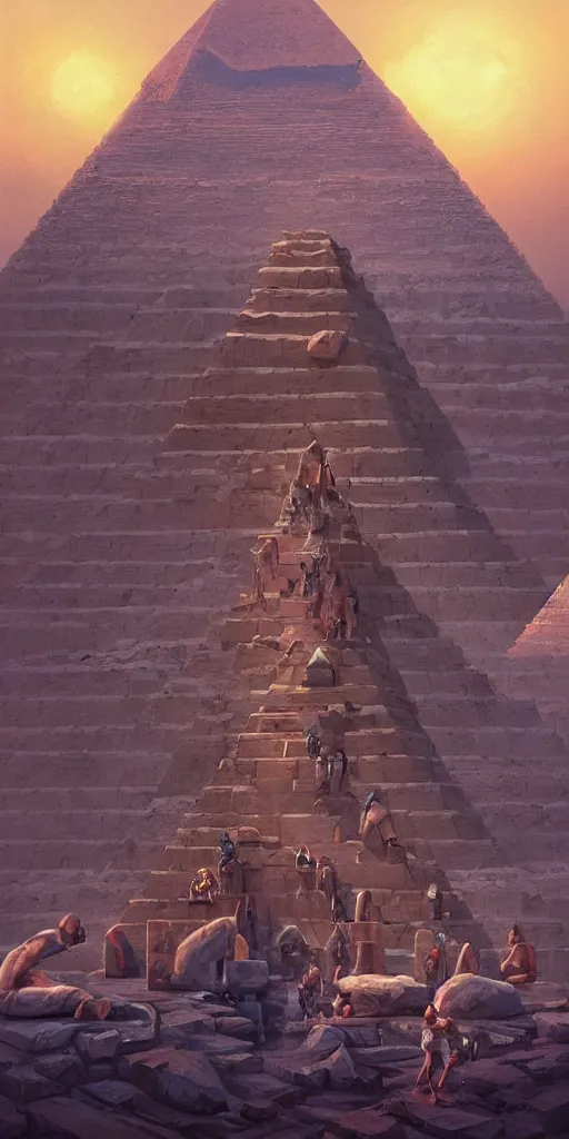 Image similar to symmetry!! egyptian gods building the pyramids, surreal, dreamlike, lucid dream, very detailed, perfect lighting, perfect composition, 4 k, artgerm, derek zabrocki, greg rutkowski