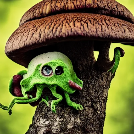 Prompt: Mushroom Monster, Horror, scary, XF IQ4, 150MP, 50mm, F1.4, ISO 200, 1/160s, natural light, Adobe Lightroom, photolab, Affinity Photo, PhotoDirector 365