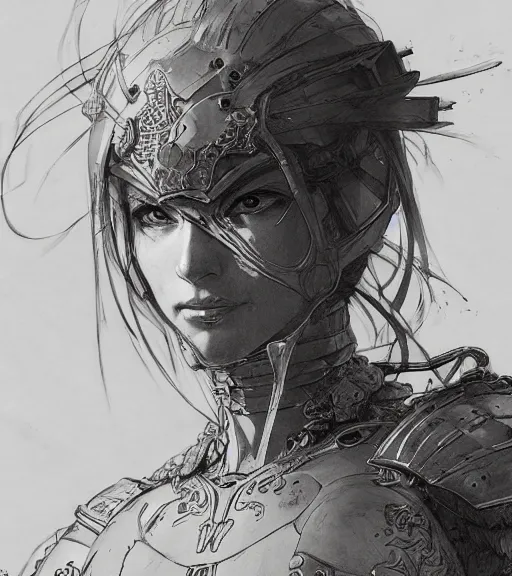 Image similar to portrait of anime woman in armor, pen and ink, intricate line drawings, by craig mullins, ruan jia, kentaro miura, greg rutkowski, loundraw