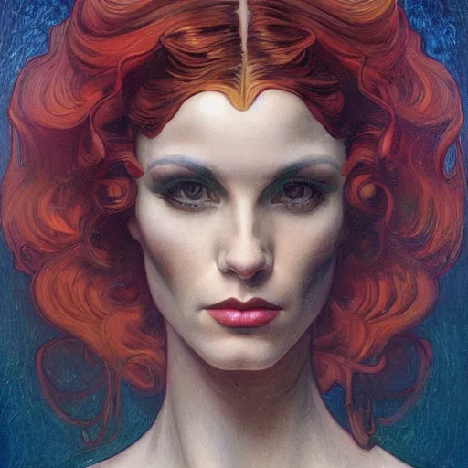 Image similar to a streamline moderne painting in the style of donato giancola, and in the style of tom bagshaw, and in the style of alphonse mucha. symmetry, smooth, sharp focus, semi - realism, intricate detail.