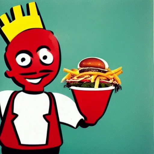 Prompt: Art for a mascot of a fast food chain, 1960, colour photography