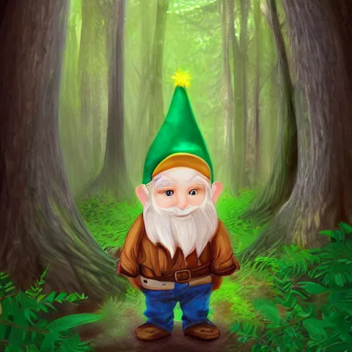 Image similar to a gnome with blonde hair, green eyes, and light maple colored skin lurking in the forest, digital art