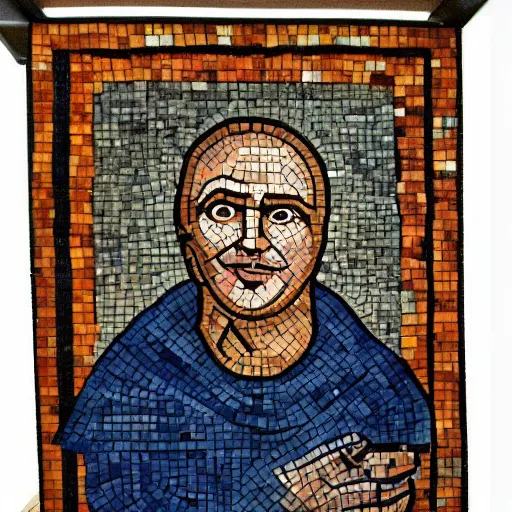 Image similar to trump in an old fashioned prison suite, byzantine mosaic,