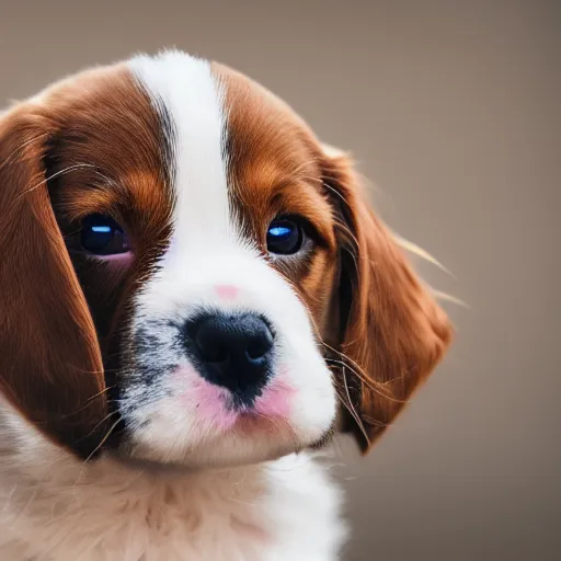 Prompt: a cute puppy, Canon EOS R3, f/1.4, ISO 200, 1/160s, 8K, RAW, unedited, symmetrical balance, in-frame