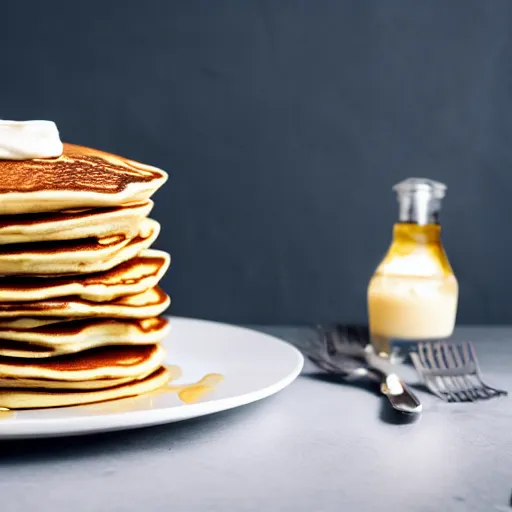 Image similar to pancakes and maple syrup on a plate, studio lighting, food ad, magazine, white lights, tasty, 4k