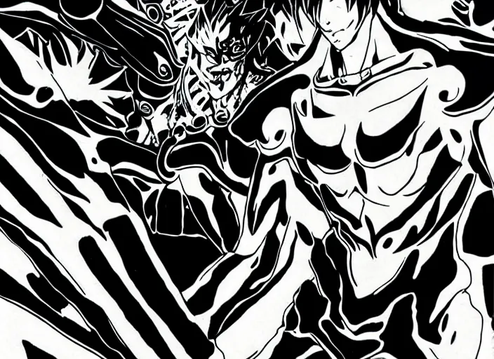 Image similar to shin megami tensei art of a demon called black! volga!!, car!!!!, art by kazuma kaneko, demonic! compedium!, digital drawing, white background, high quality, highly detailed