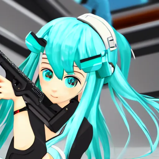 Image similar to hatsune miku in csgo mod, player skin, screenshot