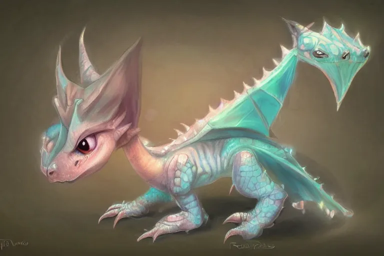 Prompt: full body digital illustration of a cute baby dragon by randy Vargas, iridescent, pastel, concept art, matte background, deviantArt, artstation