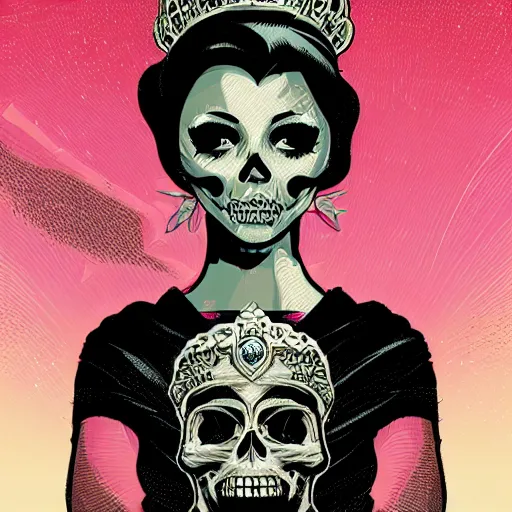 Image similar to portrait skull girl princess by petros afshar, tom whalen, laurie greasley, jc leyendecker and singer sargent