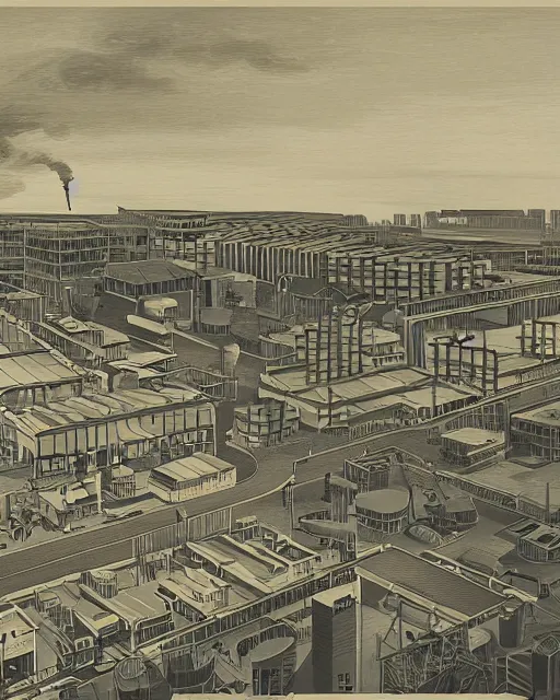 Image similar to a detailed matte illustration of a factory with a beautiful face by julia hetta and robert h hudson