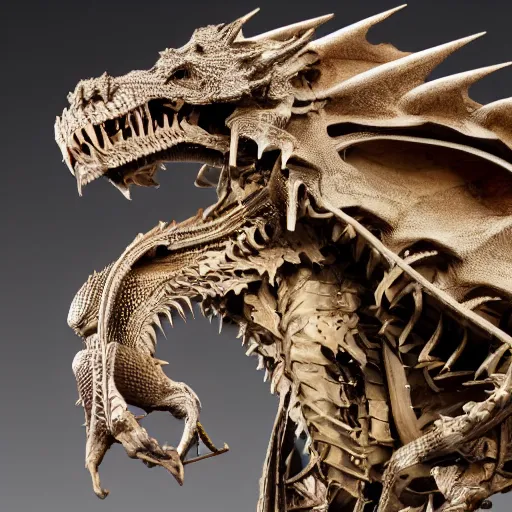 Image similar to dragon skeleton, studio photography, 4 k