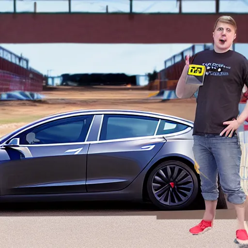 Prompt: I made the worlds biggest Tesla model 3, Mr. Beast video thumbnail