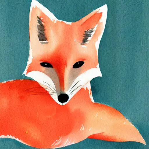 Prompt: watercolor, children book illustration, fox, white background