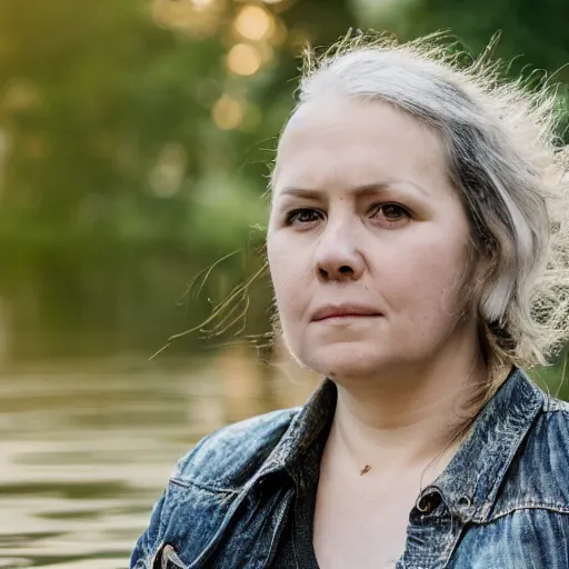 Image similar to golden hour rebel portrait of a lady 3 7 years old, with flood