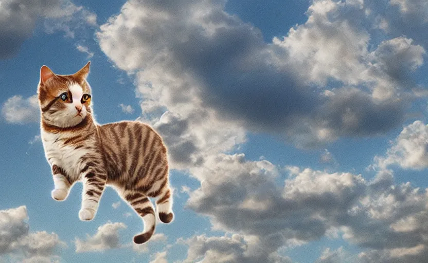 Prompt: photorealistic imagery of sky full of cats