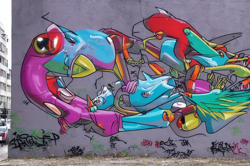 Image similar to graffiti by birdo, alex maksiov and john pugh, anamorphic, depth