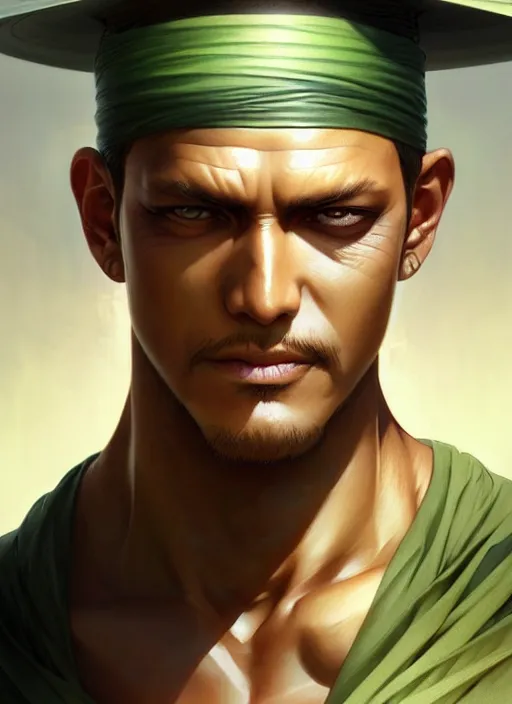 Image similar to ultra realistic illustration, handsome zoro. intricate, highly detailed, digital painting, artstation, concept art, smooth, sharp focus, illustration, art by artgerm and greg rutkowski and alphonse mucha and wlop