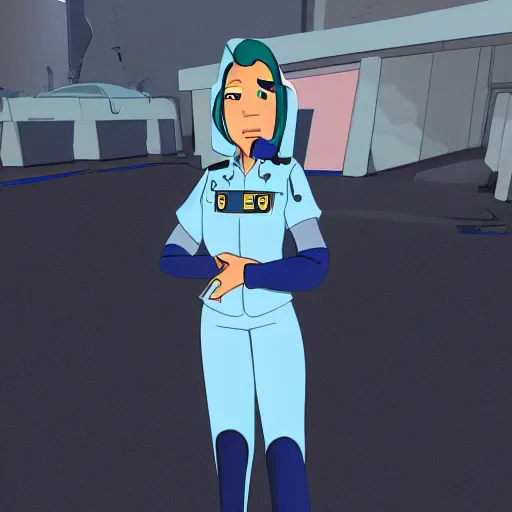 Prompt: a futuristic female security guard in american animation style