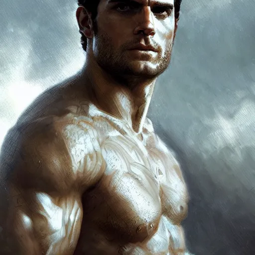 Image similar to Henry Cavill as a Greek gladiator, gorgeous, amazing, muscular, intricate, highly detailed, digital painting, artstation, concept art, sharp focus, illustration, art by greg rutkowski and alphonse mucha