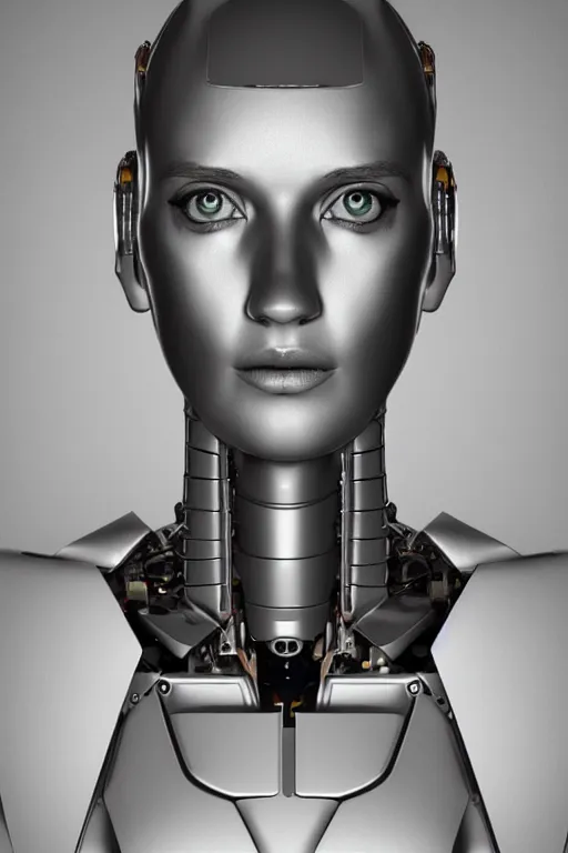 Image similar to robot with human face, female head, woman human face, human face realistic, human head, cyborg frame concept, cyborg by ales-kotnik, sci-fi android female