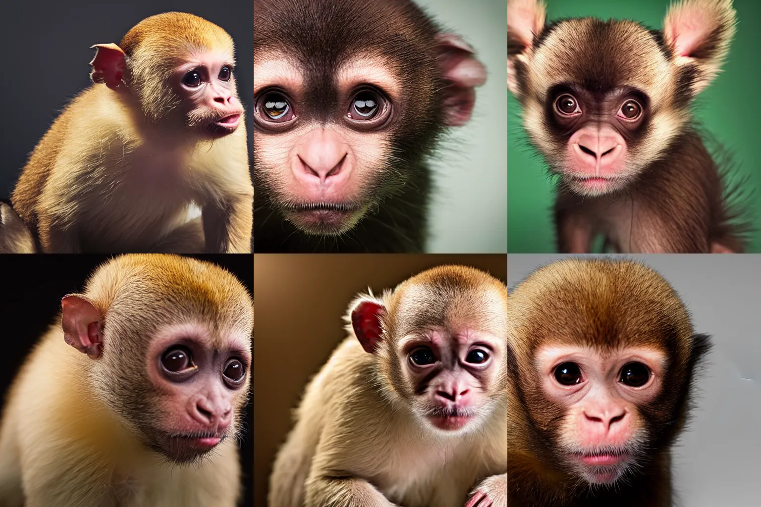 Prompt: the face of the hybrid of a capuchin and chihuahua, National Geographic, studio lighting