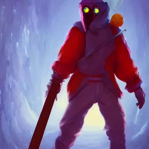 Image similar to a majestic, beautiful humanoid bunny rabbit in the style of the drifter from the video game hyperlight drifter holding a sword made of light, award winning, oil painting, detailed, 4k, highlight