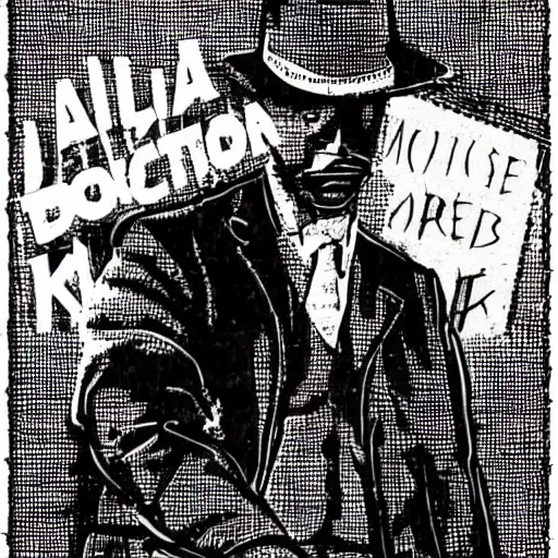 Image similar to A LA noir detective in the style of crosshatching.