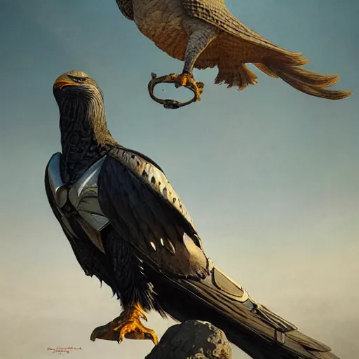 Prompt: quarter length vogue photo portrait of a male aarakocra anthropomorphic eagle, d & d, fantasy, greg rutkowski, frank frazetta, alexandre chaudret, boris vallejo, michael whelan, miro petrov, hr giger, magali villeneuve, donato giancola