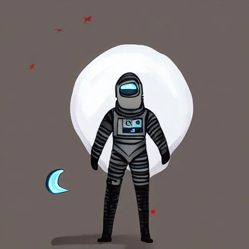 Prompt: cute shark in space suit walking in barren white desert at night, digital painting