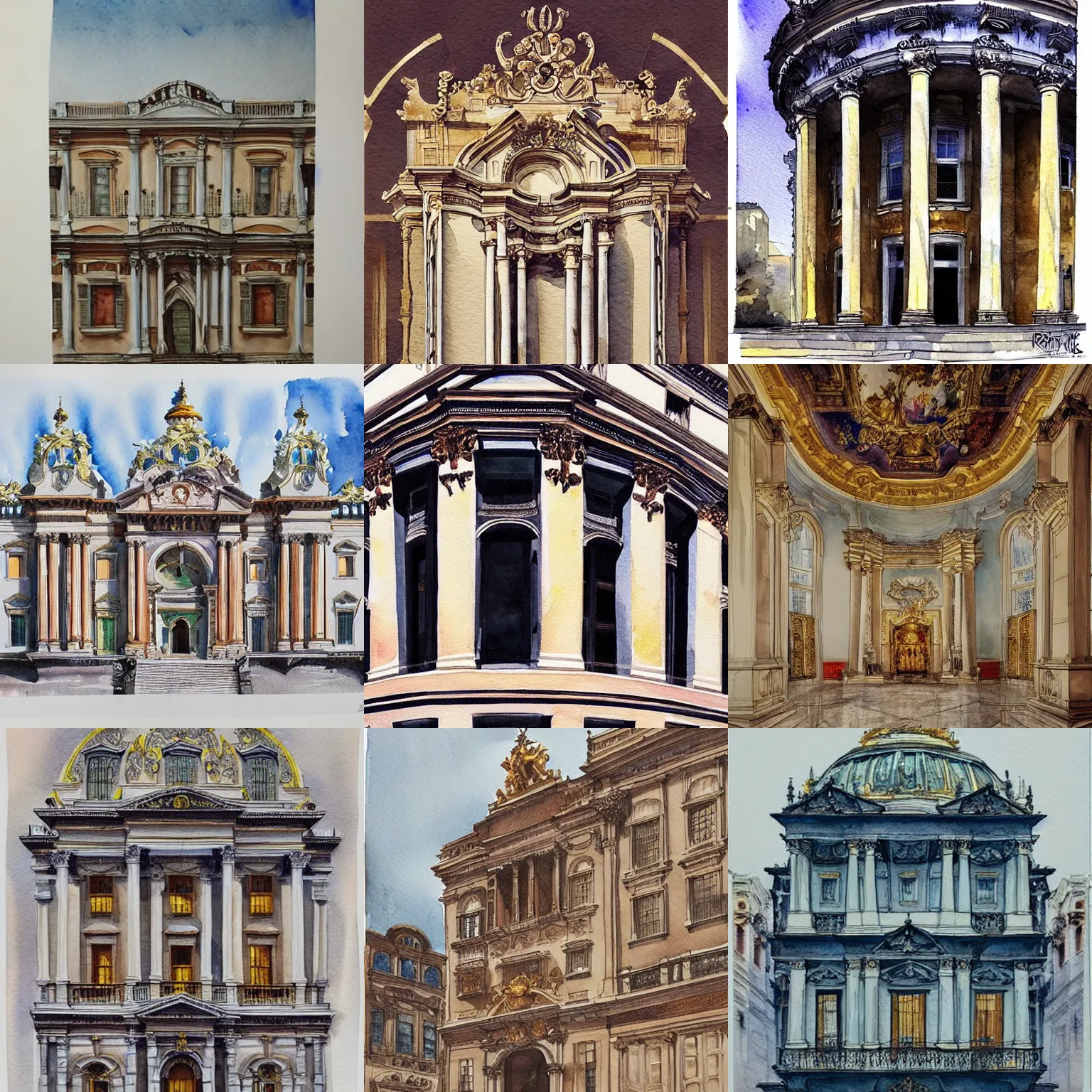 Prompt: an extremely beautiful architectural watercolor masterpiece, baroque, by rez,