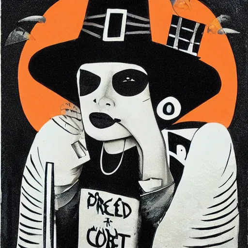 Image similar to post - punk cabaret album cover, black, white, orange, psychedelic, new age, magic, enki bilal