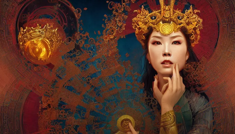 Prompt: mythology, neon, Female Ancient China Dance, queen, academic Reference Pictures artstation, fibonacci, sweat drops, insane, pinup, intricate, highly detailed, digital painting, artstation, concept art, smooth, sharp focus, illustration, Unreal Engine 5, 8K, art by artgerm and greg rutkowski and alphonse mucha