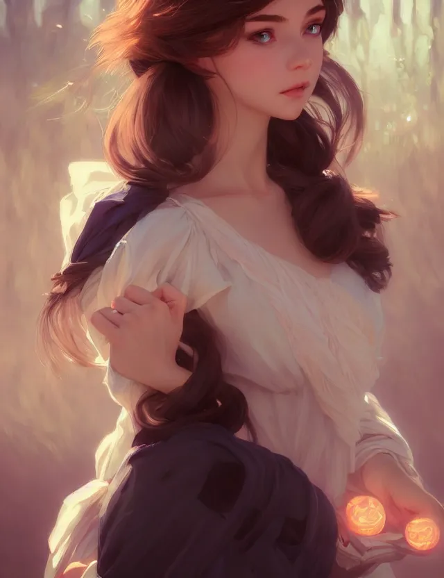 Image similar to ilya kuvshinov's photography, wonderful eyes, gentle hands, serene, dreamy, moonlight, deep focus, d & d, fantasy, complex, elegant, highly detailed, digital painting, artstation, concept art, matte, clear focus, illustration, hearthstone, artgerm art, greg rutkovsky and alphonse mucha