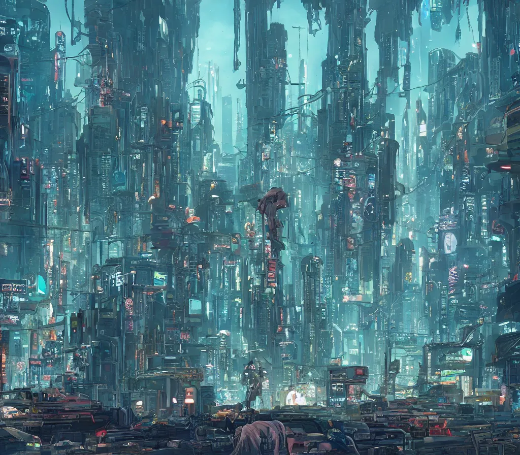 Image similar to the giant flesh golem destroying cyberpunk city underwater