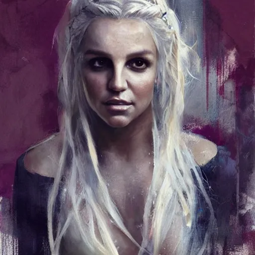 Image similar to britney spears as daenerys targaryen morphed together, hybrid, jeremy mann painting