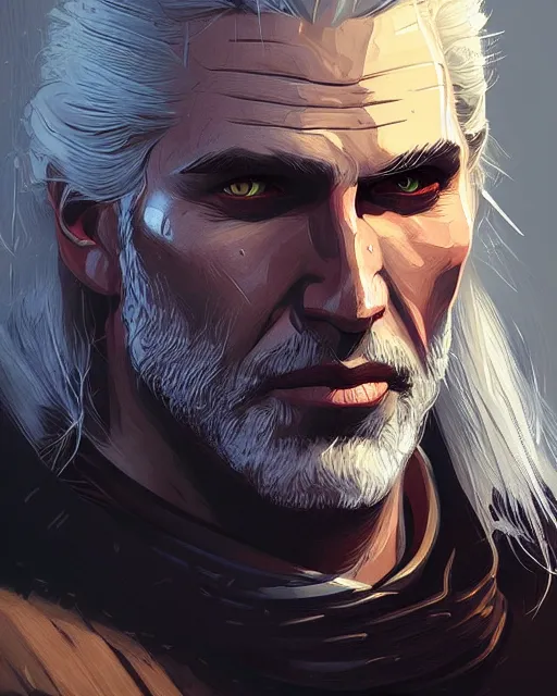 Image similar to portrait of geralt of rivia, concept art, brush stroke style, artstation, trending, highly detailed, smooth, focus, art by cedric peyravernay