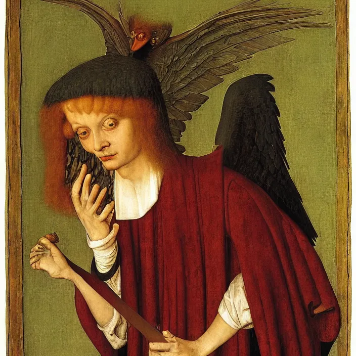 Prompt: a harpy, by Jan van Eyck