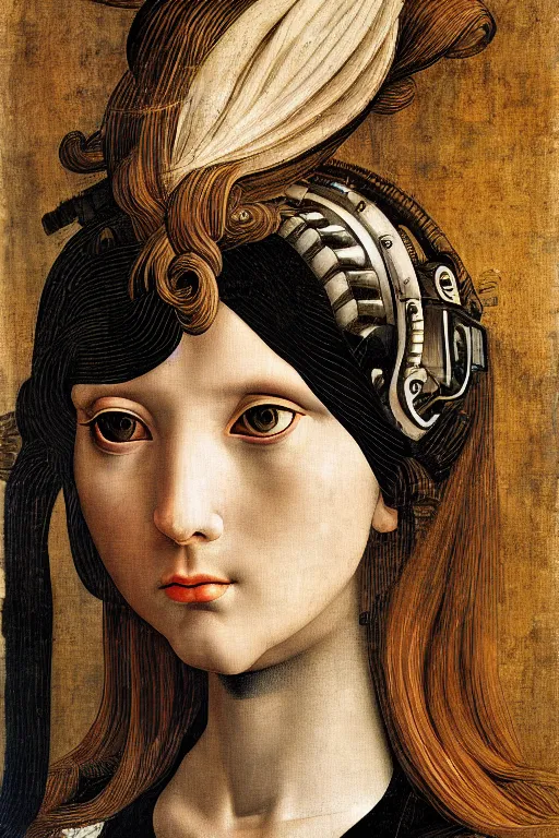 Image similar to a close - up portrait of a cyberpunk cyborg girl, by sandro botticelli, rule of thirds