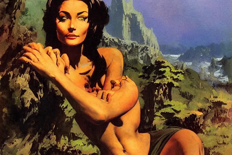 Prompt: a portrait of a character in a scenic environment by Frank Frazetta