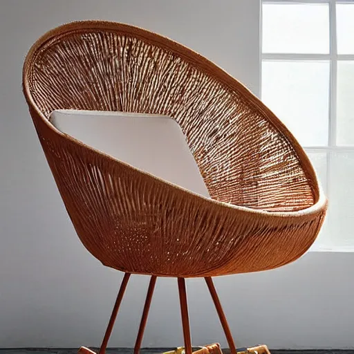 Image similar to a nice spaghetti chair, with a meatball ottoman