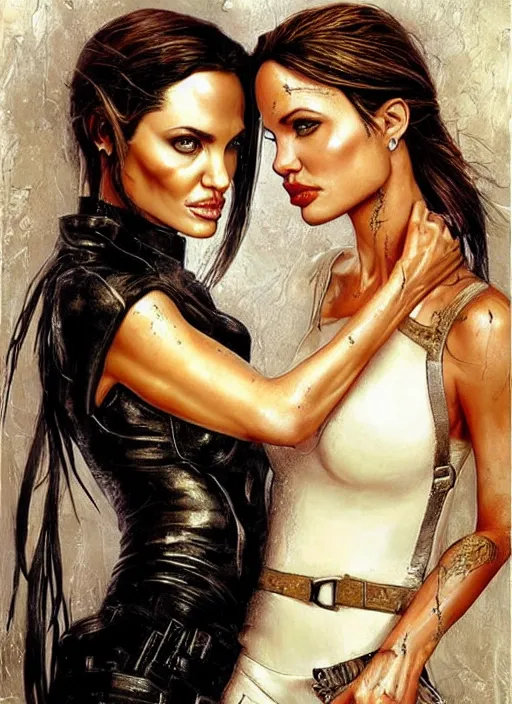 Image similar to Angelina Jolie (Lara Croft / Tomb Raider) is a bride, wedding portrait by Karol Bak