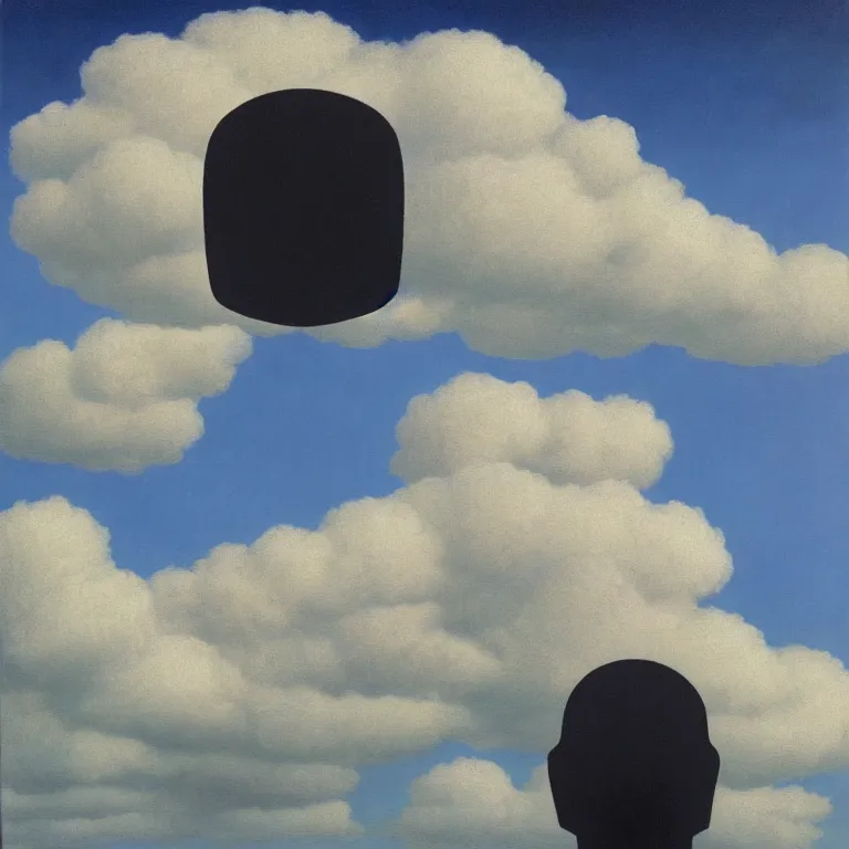 Image similar to cloud - man, by rene magritte, centered, detailed painting, hd, hq, high resolution, high detail, 4 k, 8 k