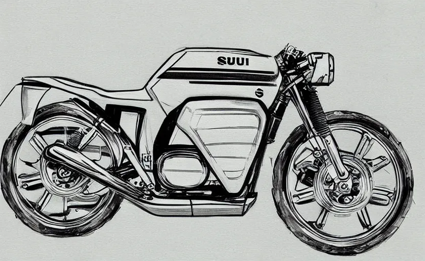 Prompt: 1 9 7 0 s suzuki sports motorcycle concept, sketch, art,