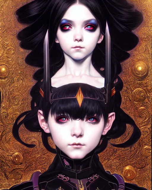 Image similar to portrait of beautiful cute young goth maiden with short white hairs in warhammer armor, art by ( ( ( kuvshinov ilya ) ) ) and wayne barlowe and gustav klimt and artgerm and wlop