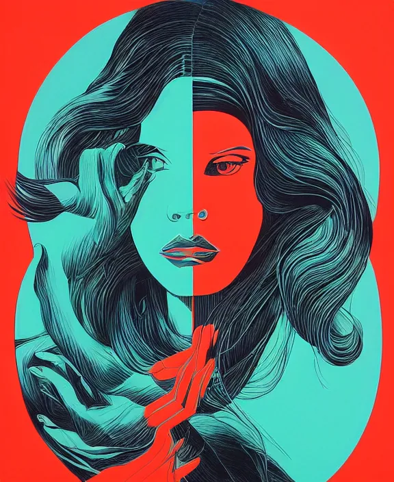 Image similar to lana del rey by tristan eaton, victo ngai, triadic color scheme, edward hopper, beksinski, nicola samori, hyperrealism, intricate detailed, risograph