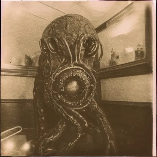 Prompt: a beautiful old Polaroid picture of a lovecraftian monster inside a coffee shop, award winning photography