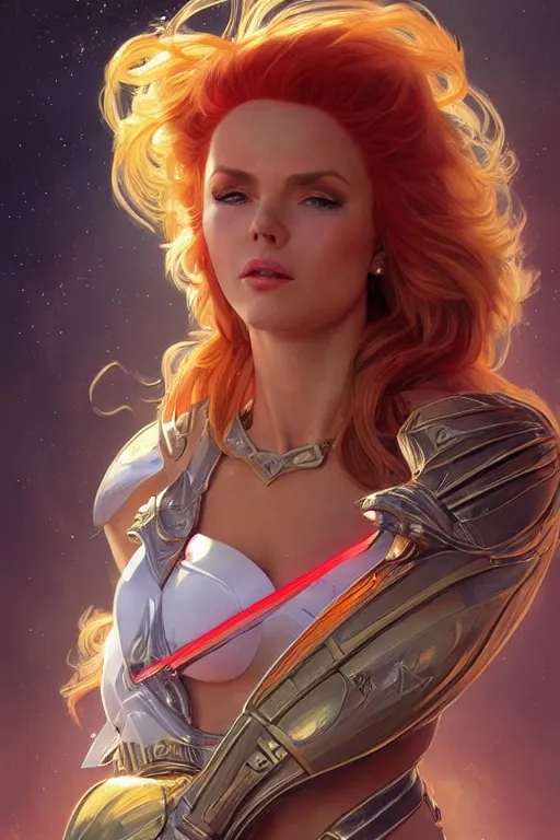 Prompt: ultra realistic illustration, kay parker as she - ra, sci - fi, fantasy, intricate, elegant, highly detailed, digital painting, artstation, concept art, smooth, sharp focus, illustration, art by artgerm and greg rutkowski and alphonse mucha