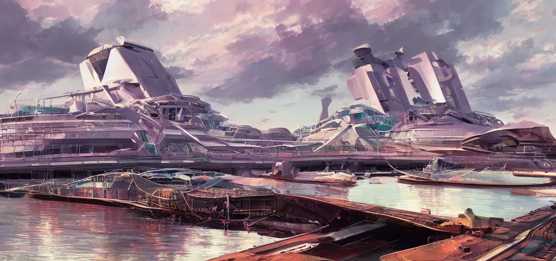 Prompt: an abandoned cruise ship in the River Thames, syd mead style, futurism, cinematic shot, hyper realistic, hyper detailed